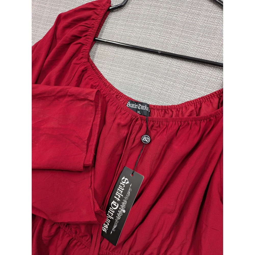 Scarlet Darkness Tunic Blouse Womens XL Red Bell Sleeve Gothic Renaissance Top